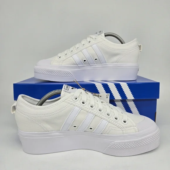 New adidas Nizza Platform Triple White Women's Shoes Size 10 - Picture 6 of 8